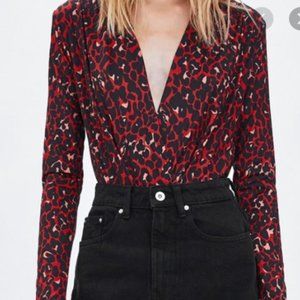 Red Leopard Print Bodysuit